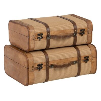 S/2 SUITCASES NATURAL FABRIC-WOOD CT606620