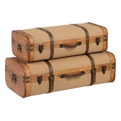 S/2 SUITCASES NATURAL FABRIC-WOOD CT606621