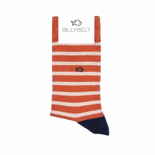 Chaussettes en coton peigné A rayures larges - Orange