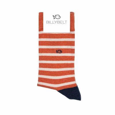 Wide striped combed cotton socks - Orange