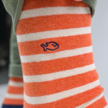 Chaussettes en coton peigné A rayures larges - Orange 3