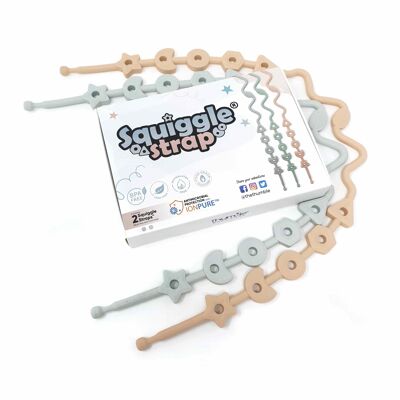 Cinturino per giocattoli multiuso regolabile in silicone Squiggle Strap® (rosa cipria e grigio freddo)