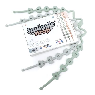 Cinturino per giocattoli multiuso regolabile in silicone Squiggle Strap® (blu etere e grigio freddo)