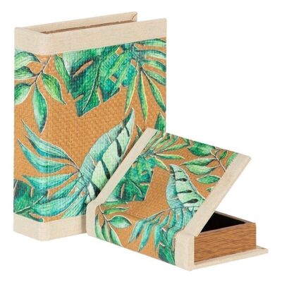 S/2 NATURAL LEAVES BOOK BOX DM-RATAN CT604536