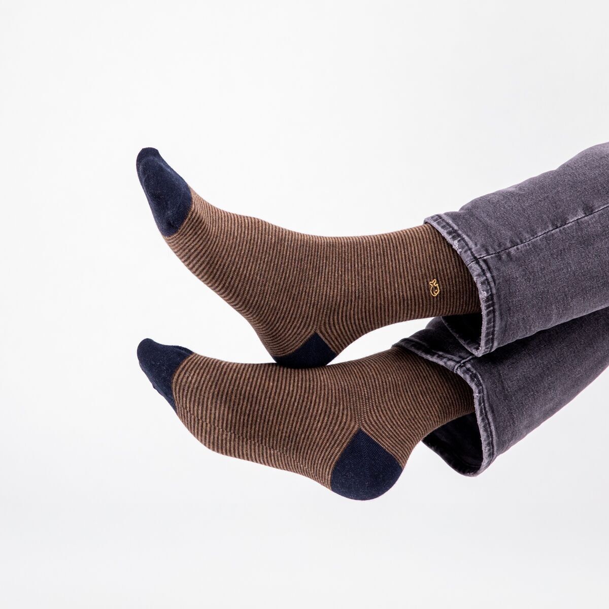 Calzini rigati in cotone pettinato - Nocciola
