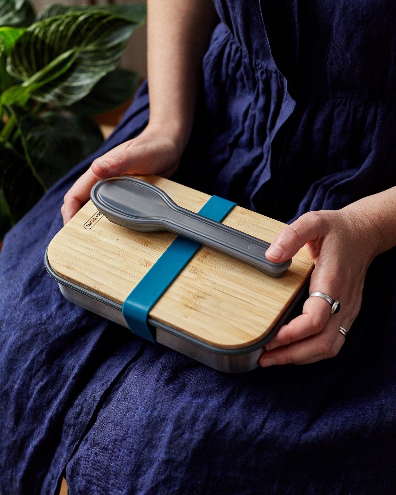 Lunch Box - Boîte à sandwich hermétique en acier inoxydable avec couvercle en bambou 900 ml - Océan