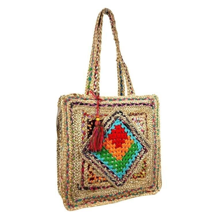Borsa Shopper Donna Grande Fatta a Mano con Juta e Uncinetto