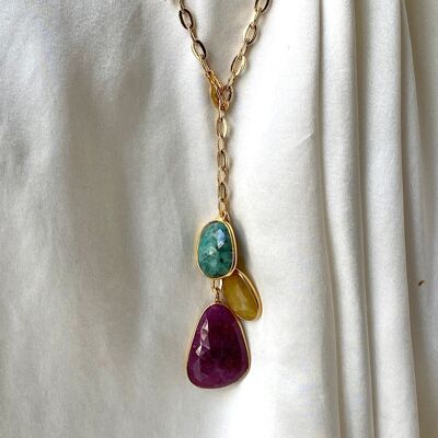 Opera necklace with gold-plated chain and set sapphires
