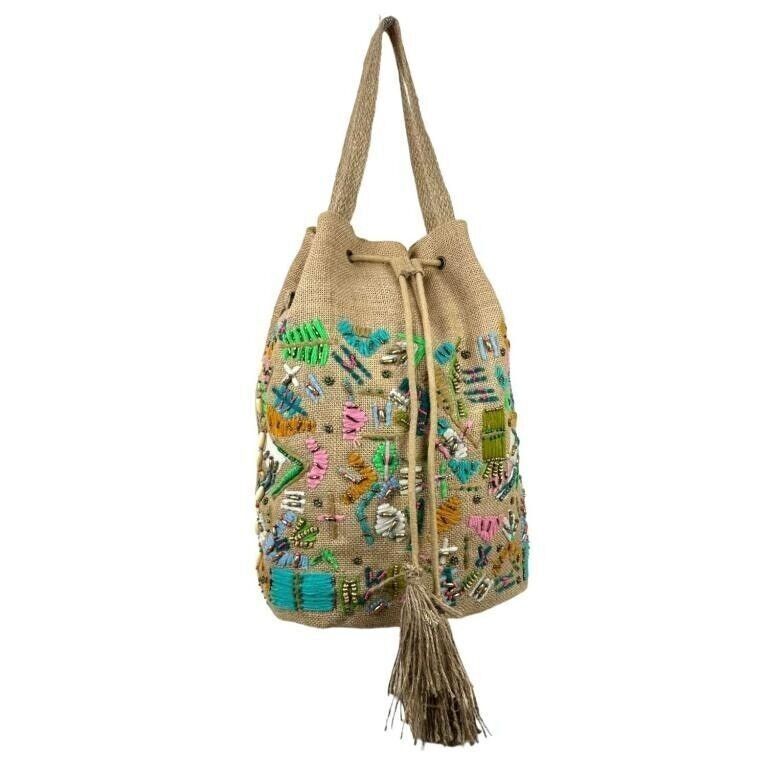 Sac à dos-épaule en jute décoratif et fait à la main pour femme