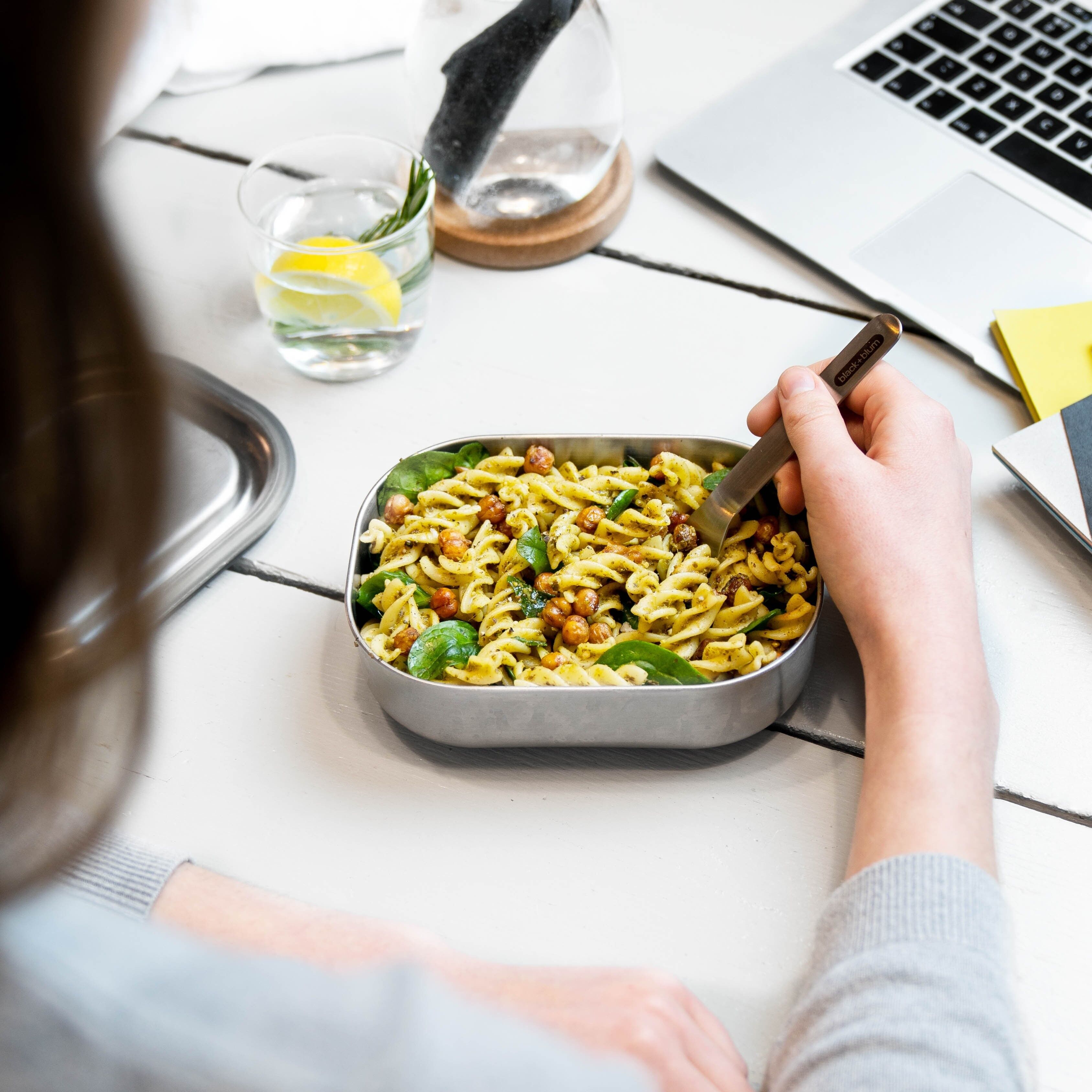 Lunch Box - Leak Proof Stainless Steel Lunch Box with Fork 600ml - Ocean