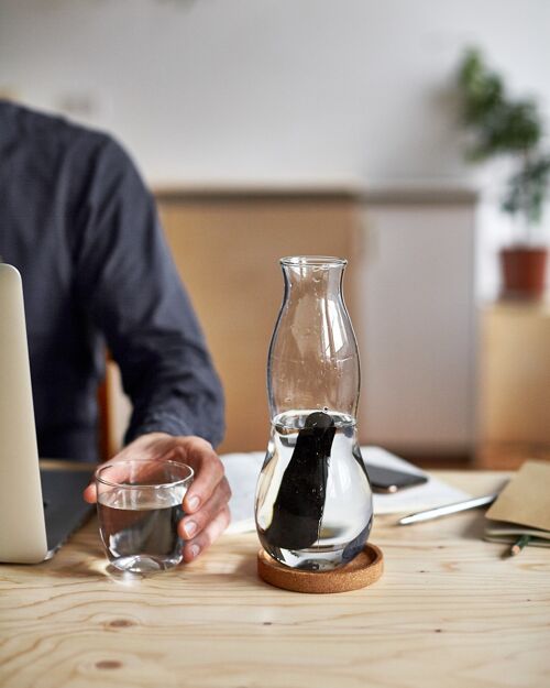 Carafe - Hand Blown Glass Personal Carafe with Active Charcoal Water Filter 800ml