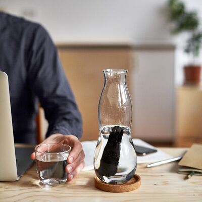 Carafe - Hand Blown Glass Personal Carafe with Active Charcoal Water Filter 800ml