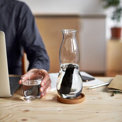 Carafe - Hand Blown Glass Personal Carafe with Active Charcoal Water Filter 800ml