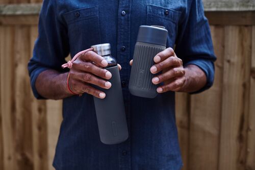 Glass Water Bottle - Leak Proof Glass Water Bottle With Protective Silicone Sleeve 600ml - Slate