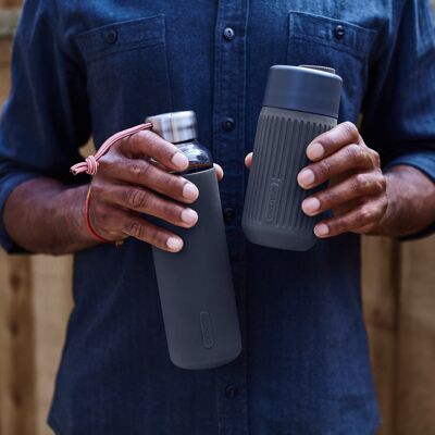 Glass Water Bottle - Leak Proof Glass Water Bottle With Protective Silicone Sleeve 600ml - Slate