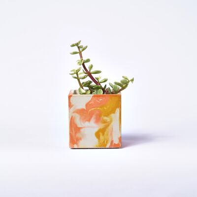 Vaso in cemento per piante da interno - Cemento marmorizzato giallo e arancione