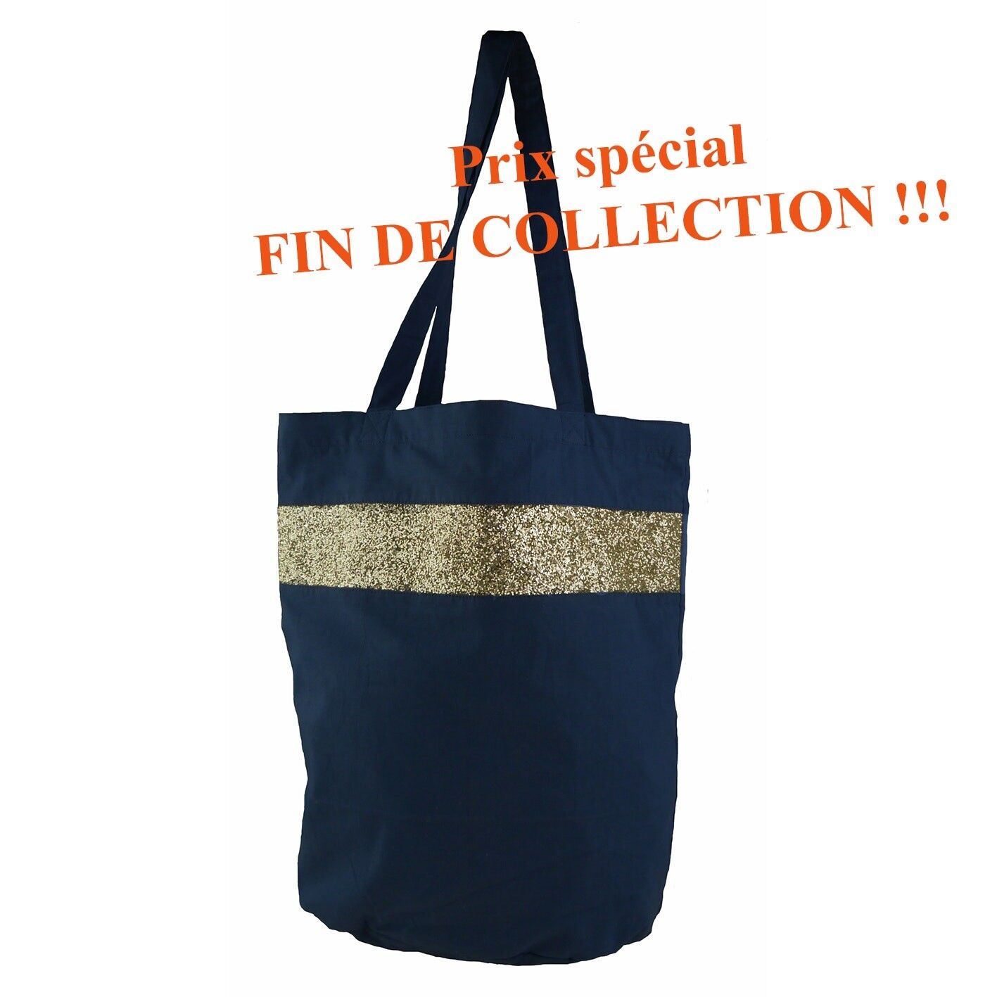 Sac shopping en coton doublé et paillettes bleu marine