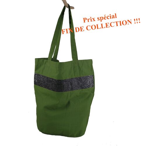 Sac shopping en coton, vert, et paillettes noires