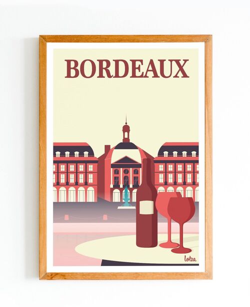 Affiche Bordeaux (version rose) - Place de la Bourse | Poster Vintage Minimaliste | Affiche de Voyage | Travel Poster | Déco intérieure