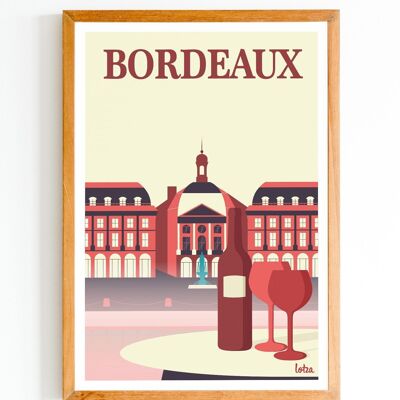 Poster Bordeaux (rosa Version) - Place de la Bourse | Vintage minimalistisches Poster | Reiseposter | Reiseposter | Innenausstattung
