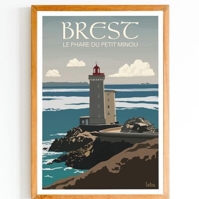Poster Brest - Leuchtturm Petit Minou | Vintage minimalistisches Poster | Reiseposter | Reiseposter | Innenausstattung
