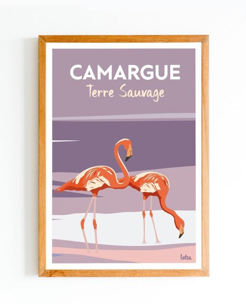 Affiche Camargue - Flamants Roses - Réserve naturelle | Poster Vintage Minimaliste | Affiche de Voyage | Travel Poster | Déco intérieure