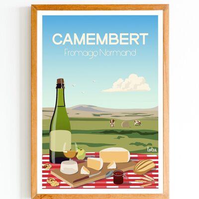 Póster Camembert - Queso normando | Póster minimalista vintage | Póster de viaje | Póster de viaje | Decoración de interiores