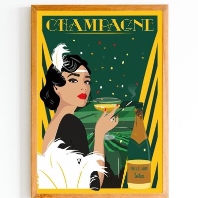 Champagner-Poster – Roaring Twenties | Vintage minimalistisches Poster | Reiseposter | Reiseposter | Innenausstattung