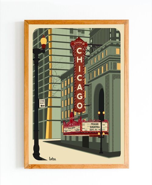 Affiche Chicago Theater - USA - États-Unis | Poster Vintage Minimaliste | Affiche de Voyage | Travel Poster | Déco intérieure
