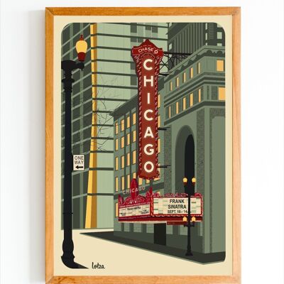 Poster Chicago Theatre - USA - Stati Uniti | Poster vintage minimalista | Poster di viaggio | Poster di viaggio | Decorazione d'interni