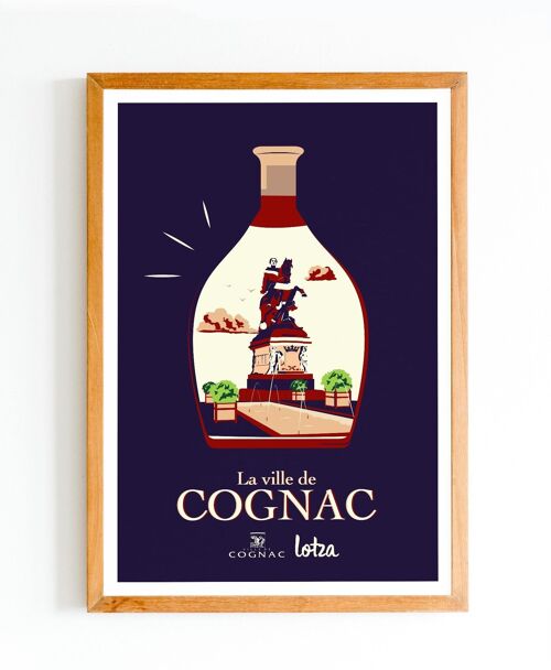 Affiche Cognac (Bouteille) - Quais | Poster Vintage Minimaliste | Affiche de Voyage | Travel Poster | Déco intérieure