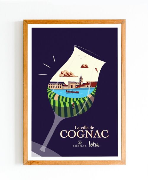 Affiche Cognac (Verre) - Quais | Poster Vintage Minimaliste | Affiche de Voyage | Travel Poster | Déco intérieure