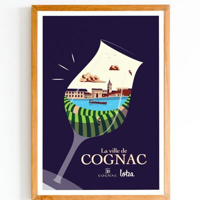 Affiche Cognac (Verre) - Quais | Poster Vintage Minimaliste | Affiche de Voyage | Travel Poster | Déco intérieure