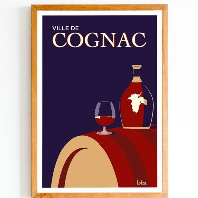 Poster Cognac (versione blu) - Charente | Poster vintage minimalista | Poster di viaggio | Poster di viaggio | Decorazione d'interni
