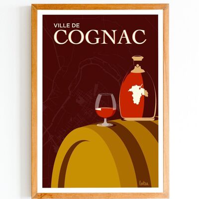 Poster Cognac (versione marrone) - Charente | Poster vintage minimalista | Poster di viaggio | Poster di viaggio | Decorazione d'interni