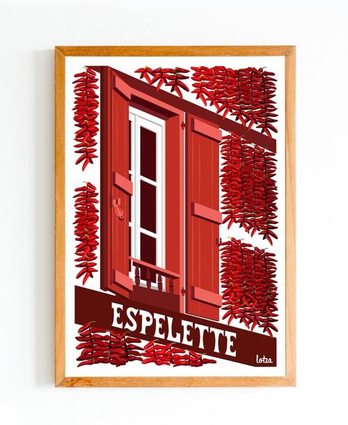 Affiche Espelette - Pays Basque - Piment | Poster Vintage Minimaliste | Affiche de Voyage | Travel Poster | Déco intérieure
