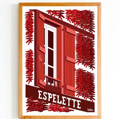 Póster Espelette - País Vasco - Pimienta | Póster minimalista vintage | Póster de viaje | Póster de viaje | Decoración de interiores