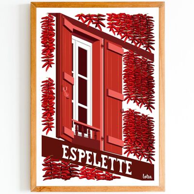 Affiche Espelette - Pays Basque - Piment | Poster Vintage Minimaliste | Affiche de Voyage | Travel Poster | Déco intérieure