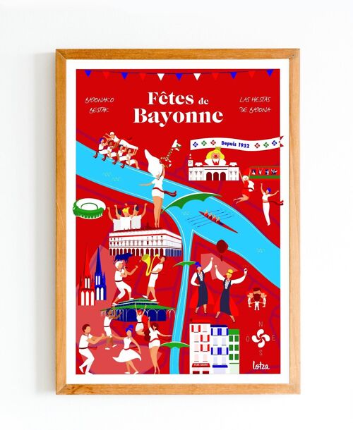Affiche Fêtes de Bayonne - Pays Basque | Poster Vintage Minimaliste | Affiche de Voyage | Travel Poster | Déco intérieure