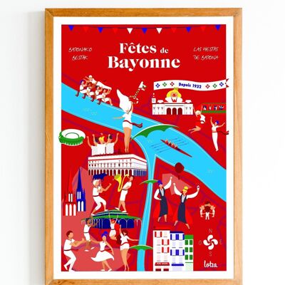 Cartel Fiestas de Bayona - Pais Vasco | Póster minimalista vintage | Póster de viaje | Póster de viaje | Decoración de interiores