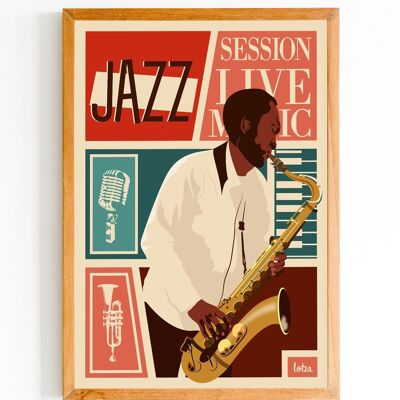 Affiche Jazz - Blues - Saxophoniste | Poster Vintage Minimaliste | Affiche de Voyage | Travel Poster | Déco intérieure