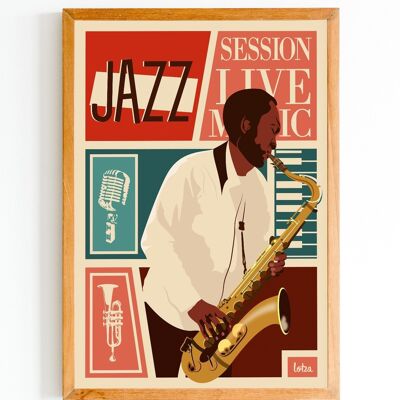 Póster Jazz - Blues - Saxofonista | Póster minimalista vintage | Póster de viaje | Póster de viaje | Decoración de interiores