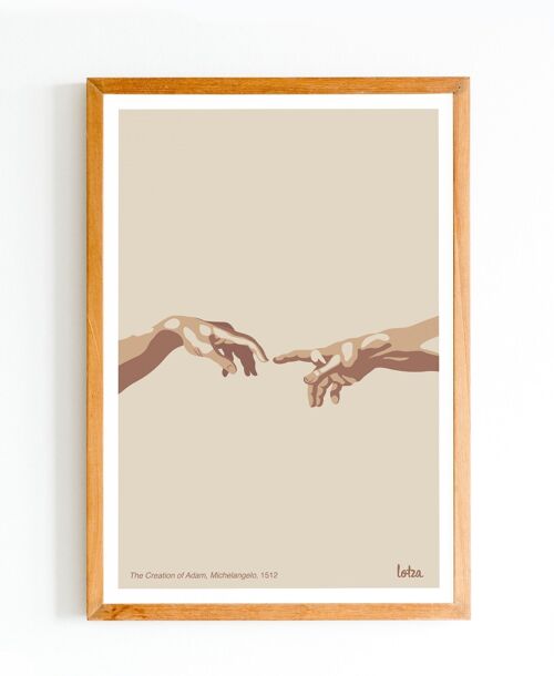 Affiche La Création d'Adam - Michelangelo - Michel Ange | Poster Vintage Minimaliste | Affiche de Voyage | Travel Poster | Déco intérieure