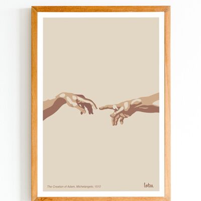 Póster La creación de Adán - Miguel Ángel - Michel Ange | Póster minimalista vintage | Póster de viaje | Póster de viaje | Decoración de interiores