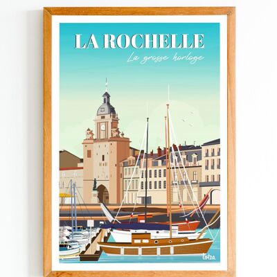 Póster La Rochelle El Gran Reloj - Charente-Maritime | Póster minimalista vintage | Póster de viaje | Póster de viaje | Decoración de interiores