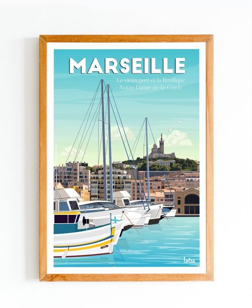 Affiche Marseille - Vieux Port - Notre-Dame de la Garde | Poster Vintage Minimaliste | Affiche de Voyage | Travel Poster | Déco intérieure
