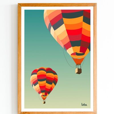 Poster di mongolfiere - Mongolfiere - Paesaggio | Poster vintage minimalista | Poster di viaggio | Poster di viaggio | Decorazione d'interni