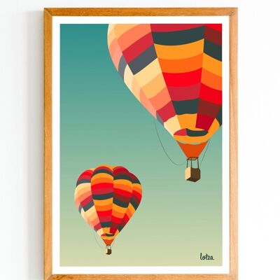 Póster de globos aerostáticos - Globos aerostáticos - Paisaje | Póster minimalista vintage | Póster de viaje | Póster de viaje | Decoración de interiores