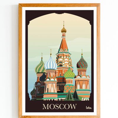Affiche Moscou - Place Rouge - Basile le Bienheureux | Poster Vintage Minimaliste | Affiche de Voyage | Travel Poster | Déco intérieure