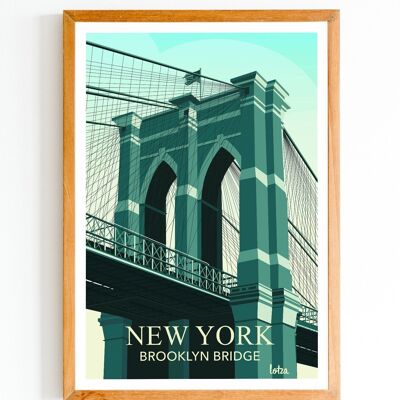 Póster de Nueva York - Puente de Brooklyn - EE.UU. - Estados Unidos | Póster minimalista vintage | Póster de viaje | Póster de viaje | Decoración de interiores